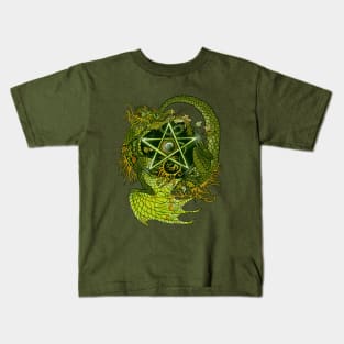 Pentagram Dragon In Green Kids T-Shirt